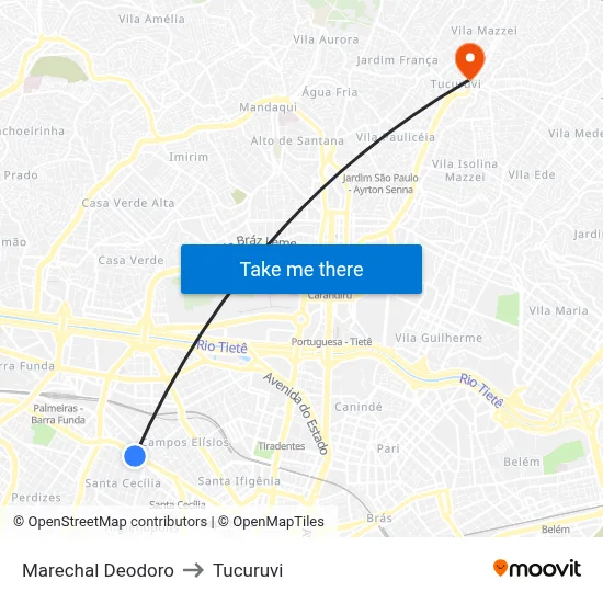 Marechal Deodoro to Tucuruvi map