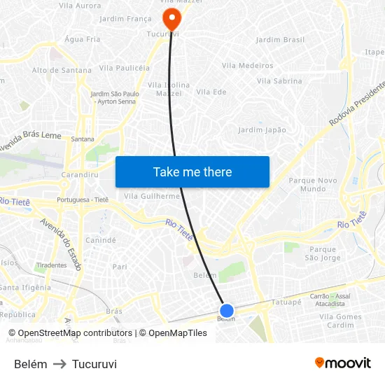 Belém to Tucuruvi map