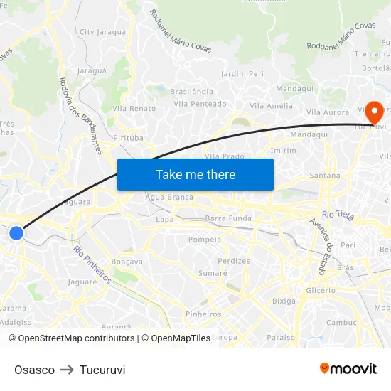 Osasco to Tucuruvi map