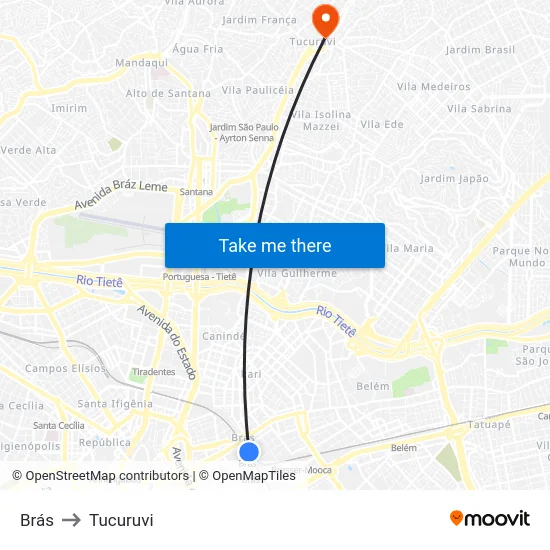 Brás to Tucuruvi map