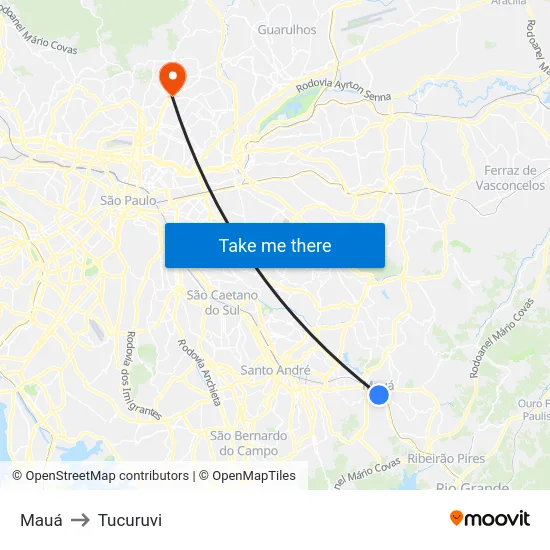 Mauá to Tucuruvi map