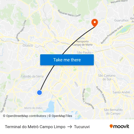 Terminal do Metrô Campo Limpo to Tucuruvi map