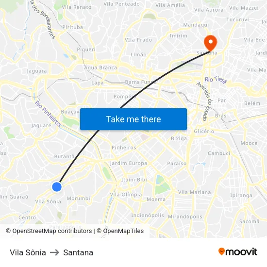 Vila Sônia to Santana map