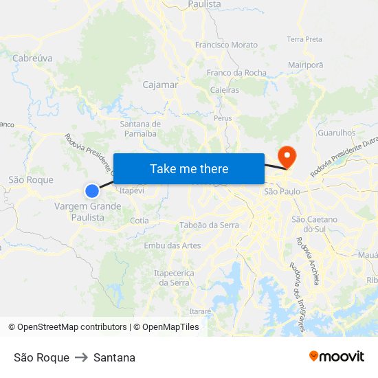 São Roque to Santana map