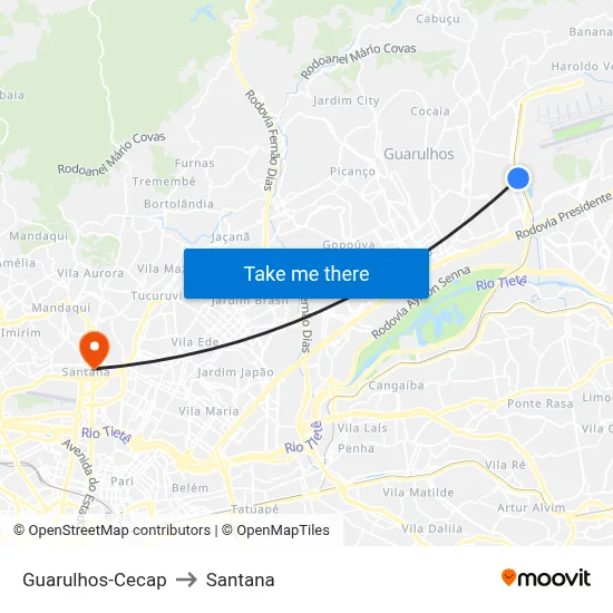 Guarulhos-Cecap to Santana map
