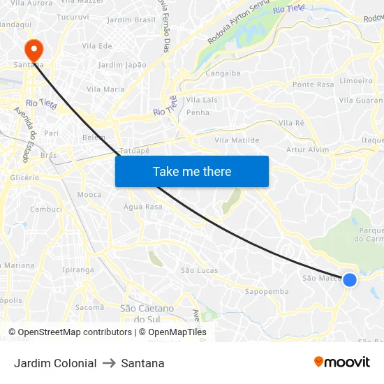 Jardim Colonial to Santana map