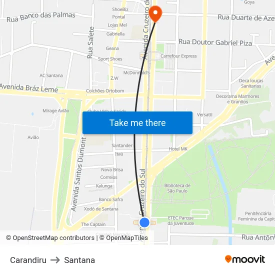 Carandiru to Santana map