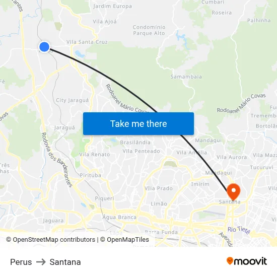 Perus to Santana map