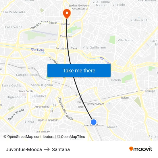 Juventus-Mooca to Santana map