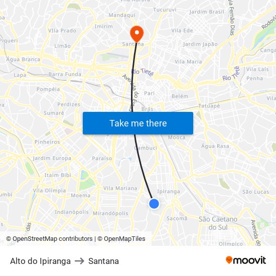 Alto do Ipiranga to Santana map