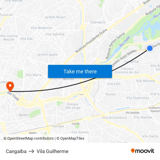Cangaíba to Vila Guilherme map