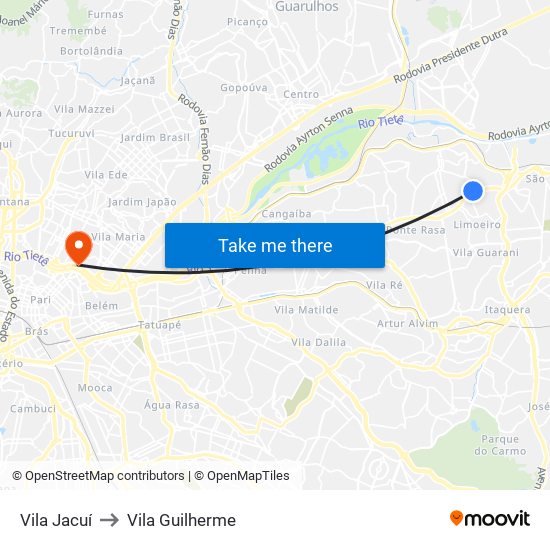Vila Jacuí to Vila Guilherme map