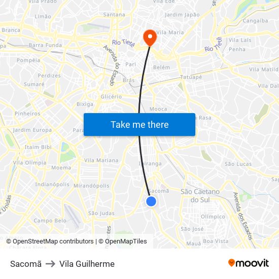 Sacomã to Vila Guilherme map