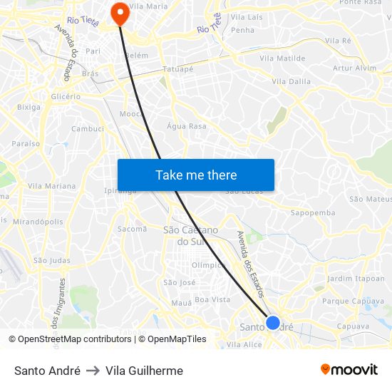 Santo André to Vila Guilherme map
