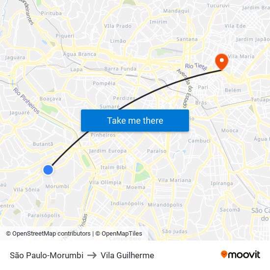 São Paulo-Morumbi to Vila Guilherme map