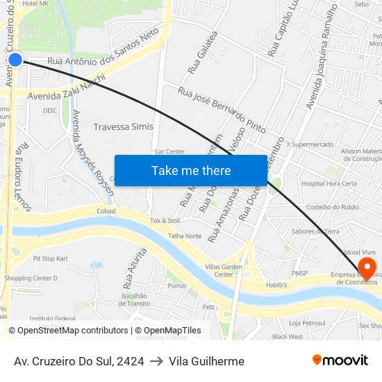 Av. Cruzeiro Do Sul, 2424 to Vila Guilherme map