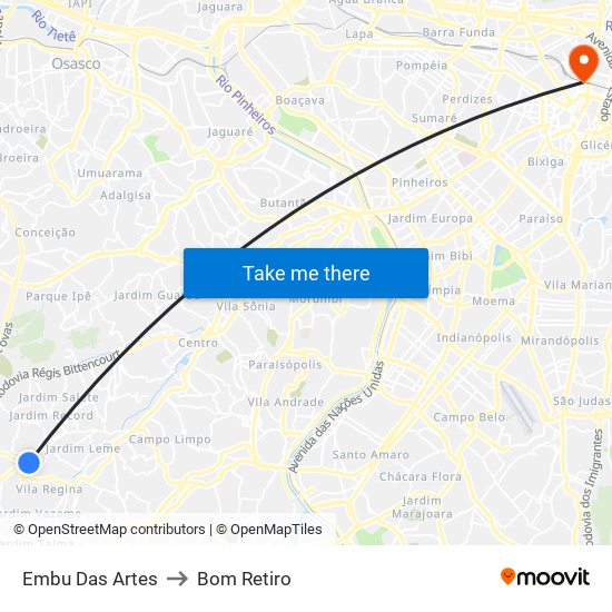 Embu Das Artes to Bom Retiro map