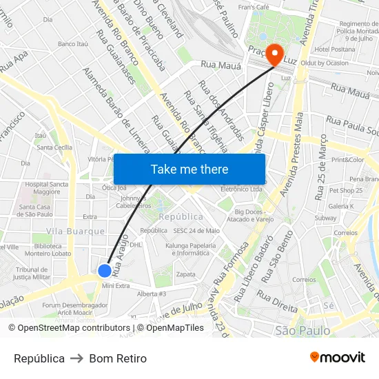 República to Bom Retiro map