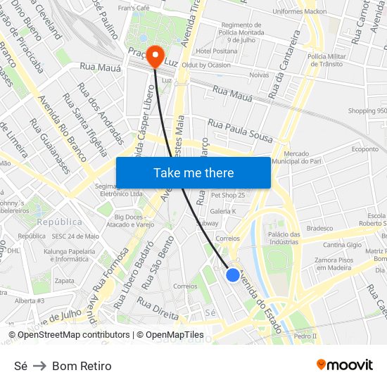 Sé to Bom Retiro map