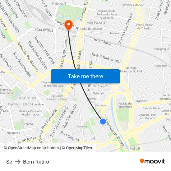Sé to Bom Retiro map