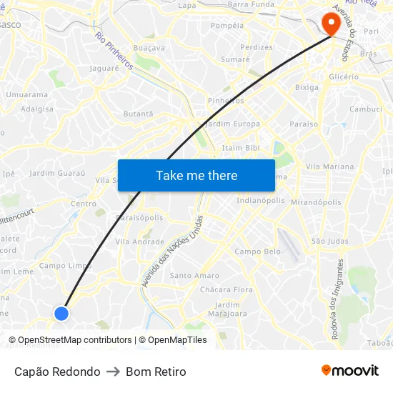 Capão Redondo to Bom Retiro map