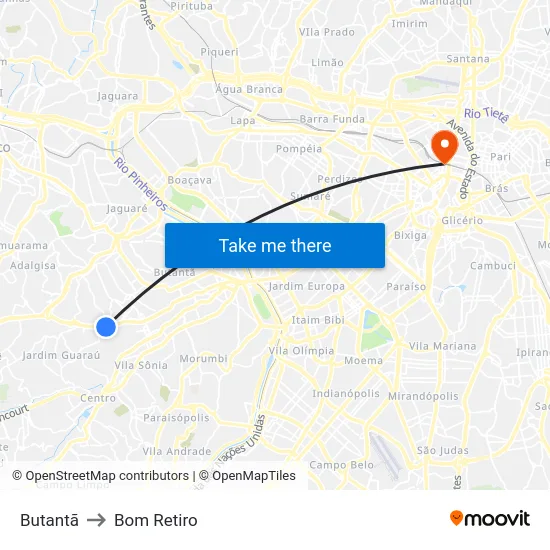Butantã to Bom Retiro map