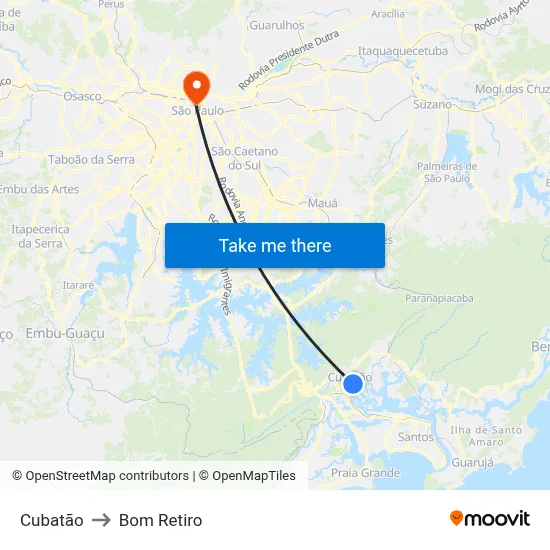 Cubatão to Bom Retiro map