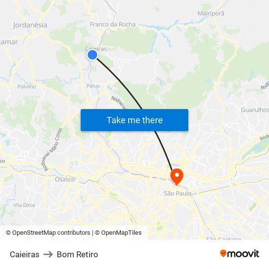 Caieiras to Bom Retiro map