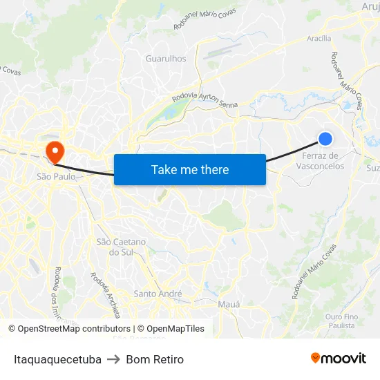 Itaquaquecetuba to Bom Retiro map