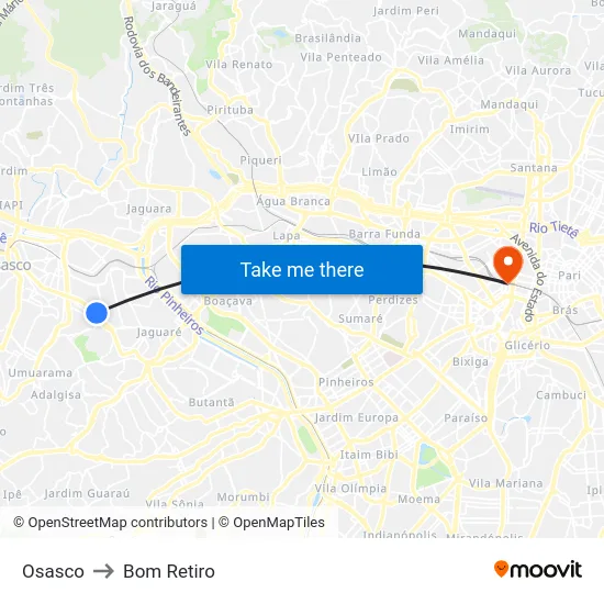 Osasco to Bom Retiro map