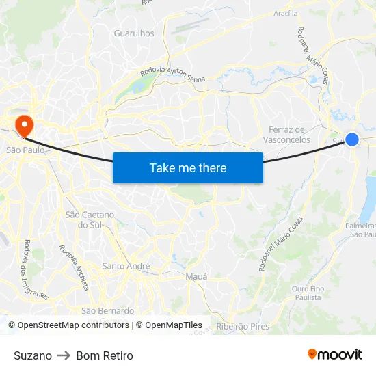 Suzano to Bom Retiro map