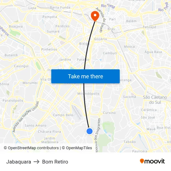 Jabaquara to Bom Retiro map