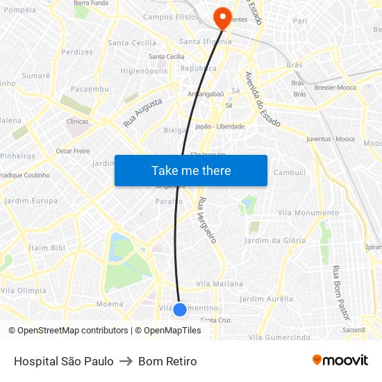 Hospital São Paulo to Bom Retiro map