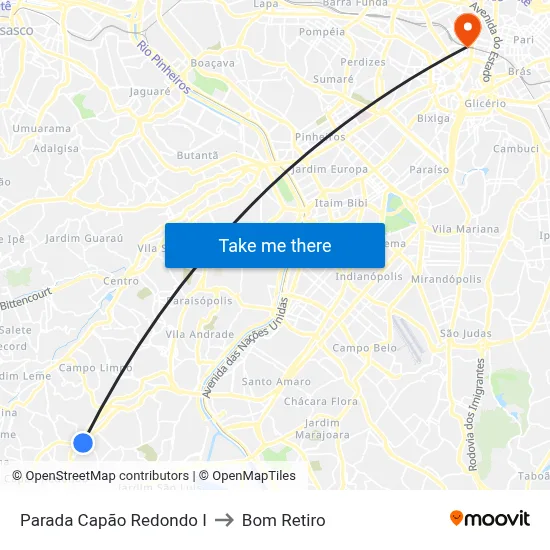 Parada Capão Redondo I to Bom Retiro map