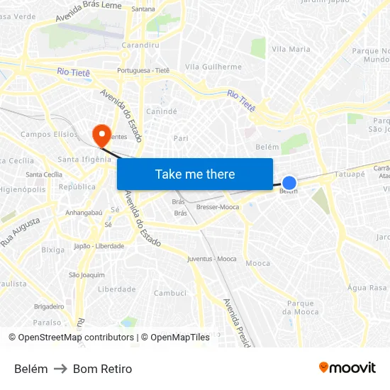 Belém to Bom Retiro map