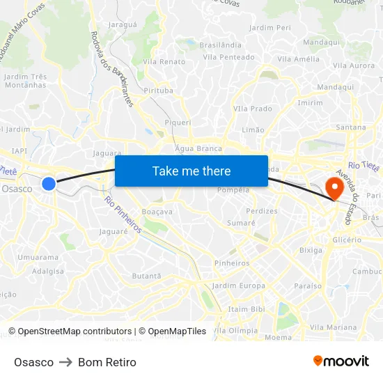 Osasco to Bom Retiro map
