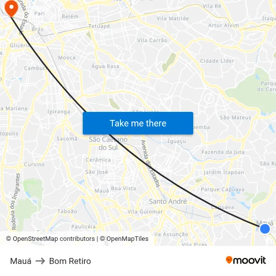 Mauá to Bom Retiro map
