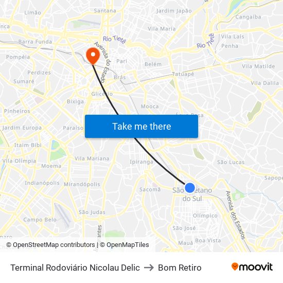 Terminal Rodoviário Nicolau Delic to Bom Retiro map