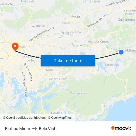 Biritiba Mirim to Bela Vista map
