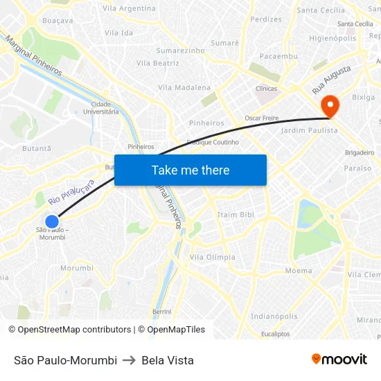 São Paulo-Morumbi to Bela Vista map