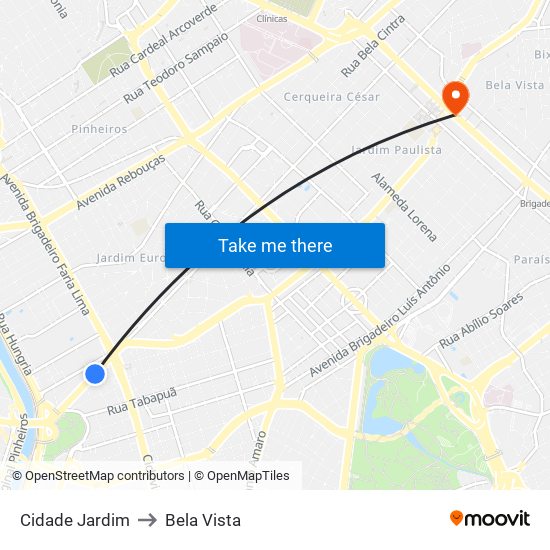 Cidade Jardim to Bela Vista map