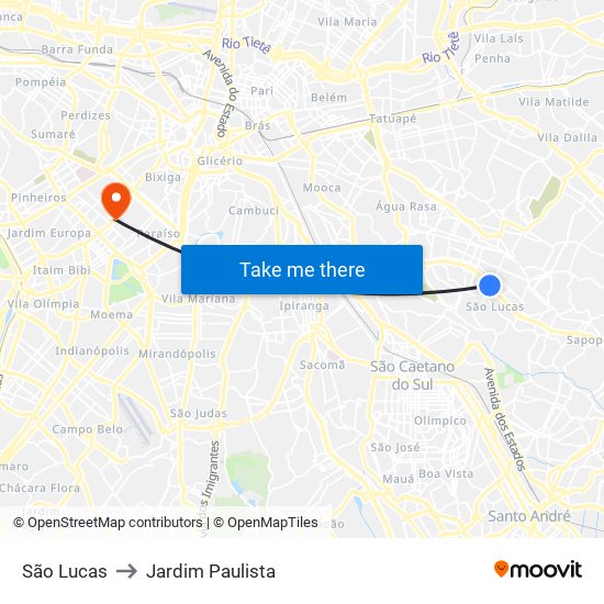 São Lucas to Jardim Paulista map