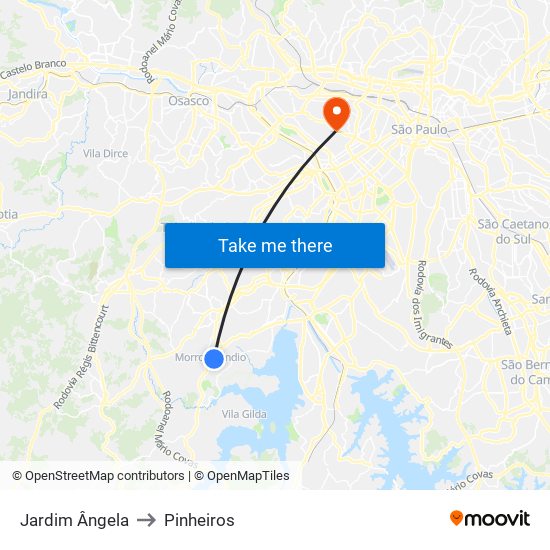 Jardim Ângela to Pinheiros map