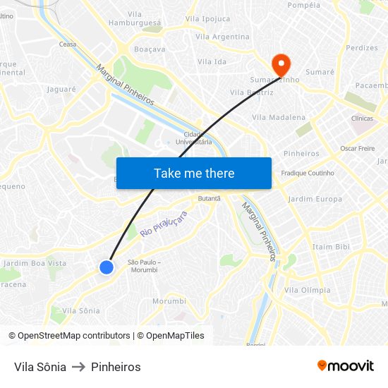 Vila Sônia to Pinheiros map