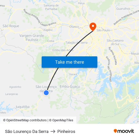 São Lourenço Da Serra to Pinheiros map