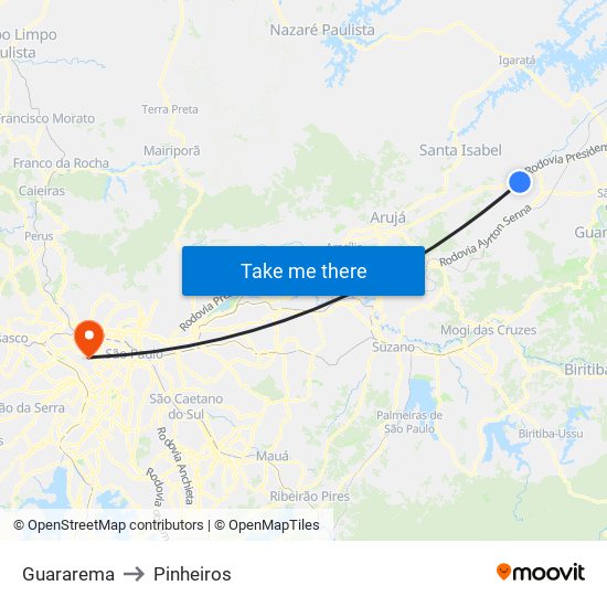 Guararema to Pinheiros map