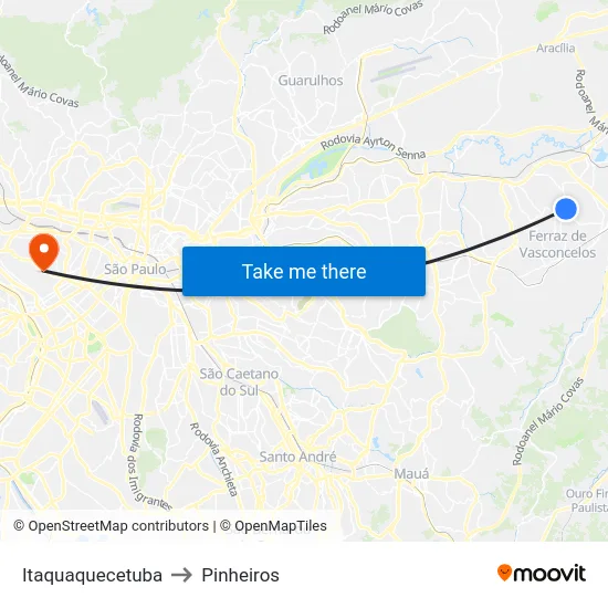 Itaquaquecetuba to Pinheiros map