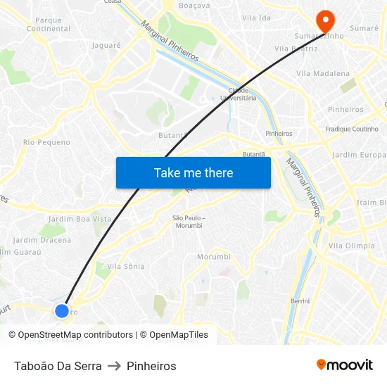 Taboão Da Serra to Pinheiros map