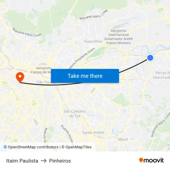 Itaim Paulista to Pinheiros map