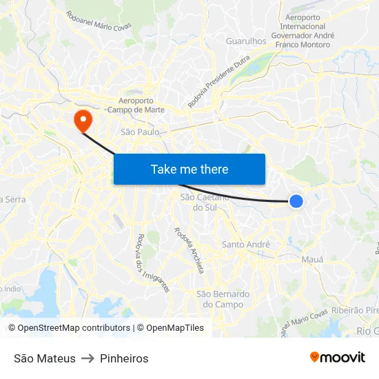 São Mateus to Pinheiros map